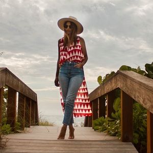 Red and cream top. Size small